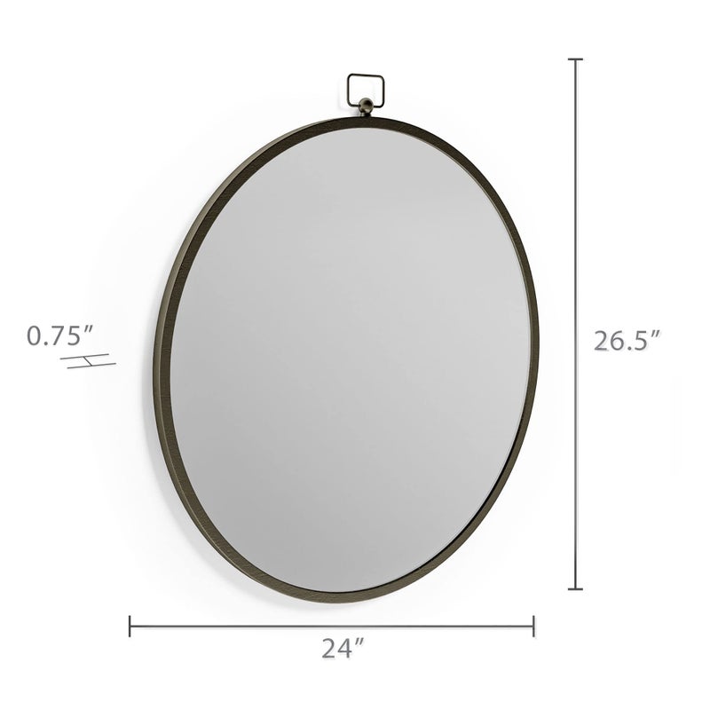 Barnyard Designs 24 Inch Round Bathroom Vanity Wall Mirror with Keyhole Hanger, Circle Metal Frame for Bedroom or Desk, Iron Metal Grey (24", Round) - Image 5